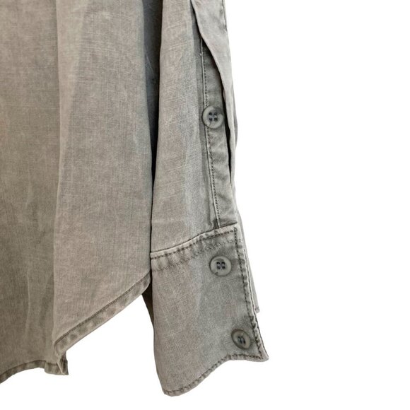 Anthropologie CLOTH & STONE Green Split Back Button Up High Low Shirt - Picture 9 of 12